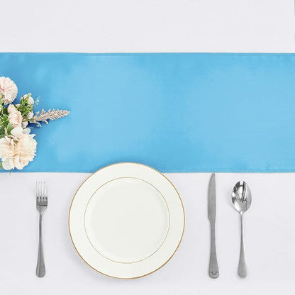 4-Pack Blue Satin Table Runner 12 x 108 Inch Long Bright and Smooth Silk Fabric - Image 2