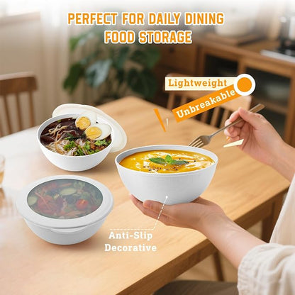 Wheat Straw Cereal Bowls with Lids, Unbreakable Plastic Bowls Set of 4 - Image 6