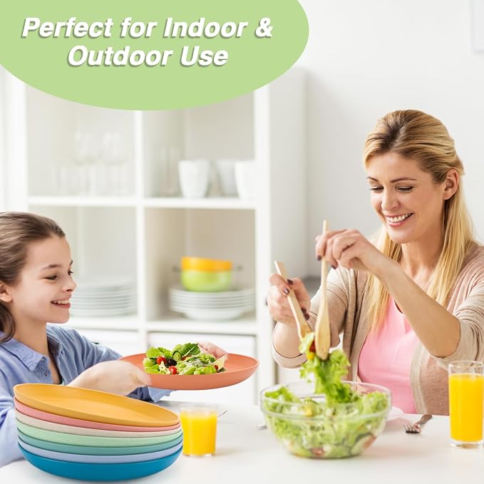 10 Inch Wheat Straw Dinner Plates Set of 8, Unbreakable Plastic Reusable Plates - Image 7