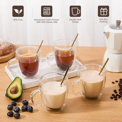VENVENWEAVS Glass Coffee Mugs Set Of 6, 13.5 OZ Insulated Double Wall Coffee - Image 3