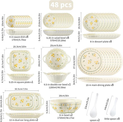 Ceramic Dinnerware Set, Floral Plates and Bowls Sets, Microwave & Dishwasher - Image 3