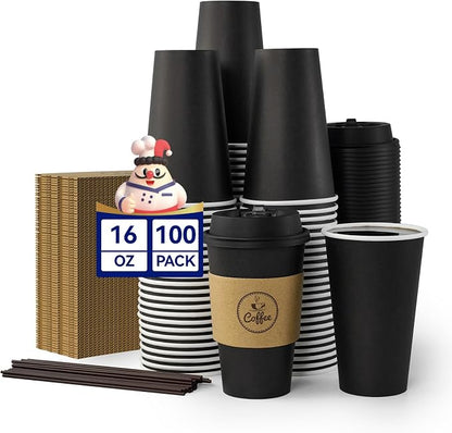 JOLLY CHEF 16 oz Coffee Cups-100 Pack, Disposable Black Hot Paper Cups by JOLLYCHEF