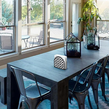 Modern Geometric Round Decorative Black Metal Napkin Holder for Table, 4.9" x 4.9" x 1.9" Standing Napkin Holder for Home Kitchen Restaurant Picnic Party Coffee Bar Dining Room
