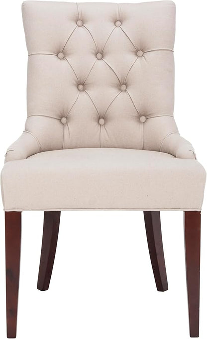 SAFAVIEH Home Collection - Amanda Tufted Upholstered Taupe Dining Chair Set of 2, Nailhead Trim, Classic Design (MCR4515A-SET2)