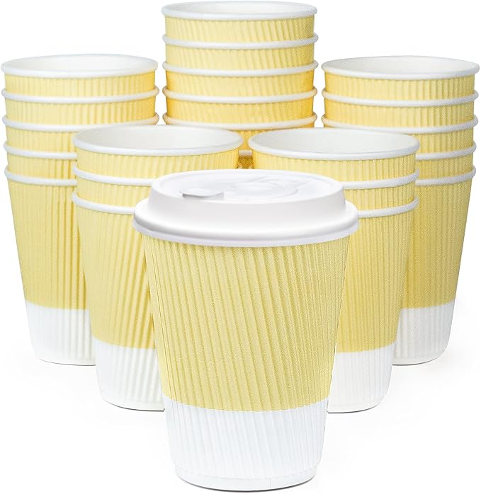 Disposable Coffee Cups With Lids - 12 oz To Go Coffee Cups With Resealable Lids by Glowcoast