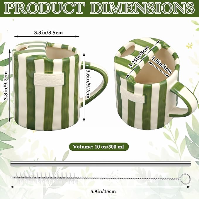 1 Pack Ceramic Coffee Mug with Sip Hole Espresso Cup 10oz with Straws Retro - Image 2