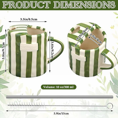 1 Pack Ceramic Coffee Mug with Sip Hole Espresso Cup 10oz with Straws Retro - Image 2