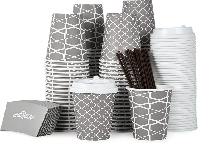 JOLLY PARTY 10 oz Paper Coffee Cups, Disposable Coffee Cups by JOLLYPARTY
