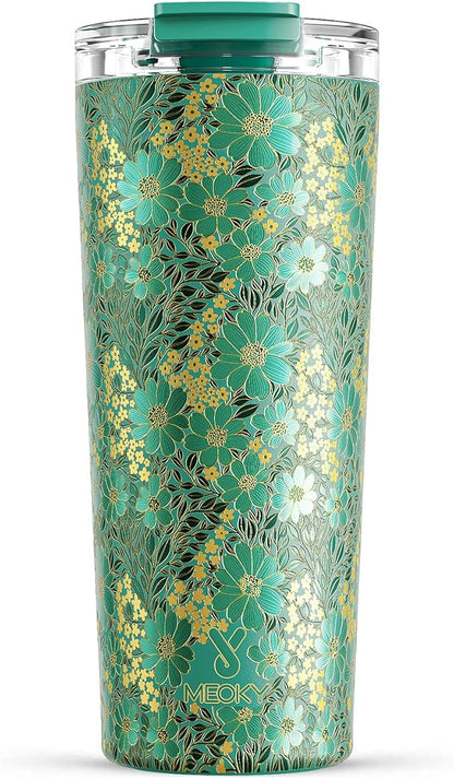 Meoky 24 oz Insulated Travel Coffee Mug: Leak Proof Lid, Emerald Bloom | by MEOKY
