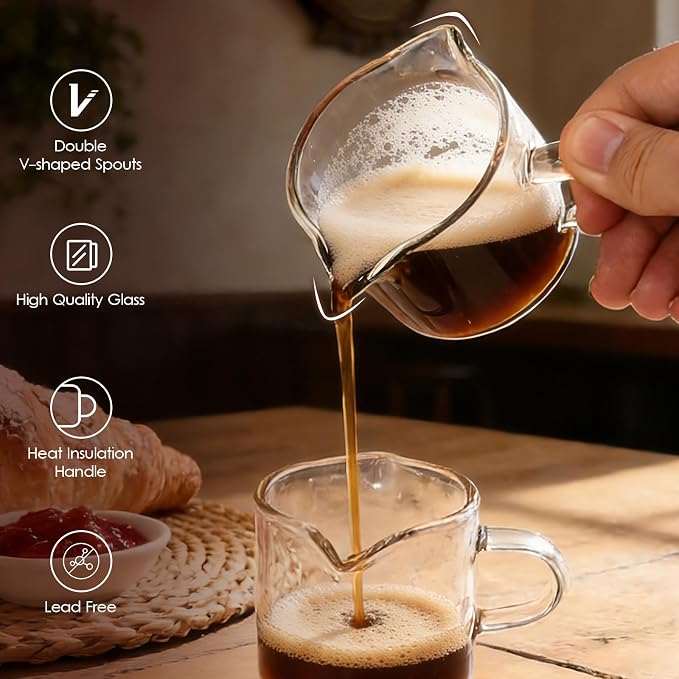 Adorever Espresso Cups Set of 2, 4 oz Double Spouts Espresso Shot Cups - Image 2