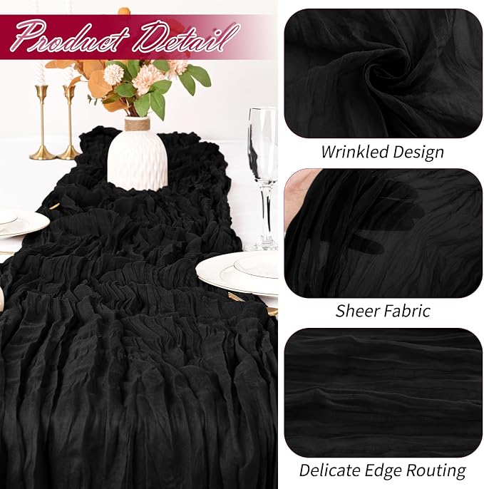 30 Pack Black Cheesecloth Table Runner 17 x 108 inch Cheese Cloth Table Runners - Image 3