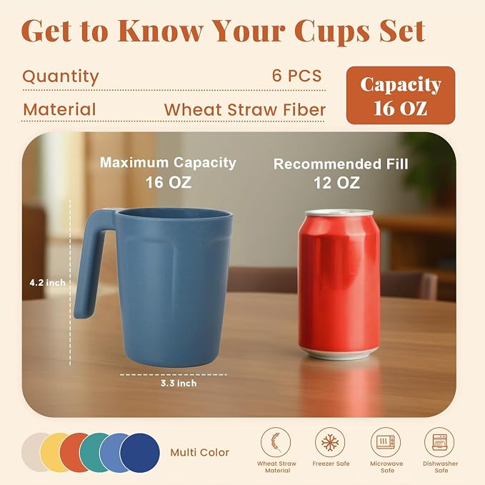 Homienly Wheat Straw Coffee Mugs, Alternative to Plastic Coffee Cups, - Image 2