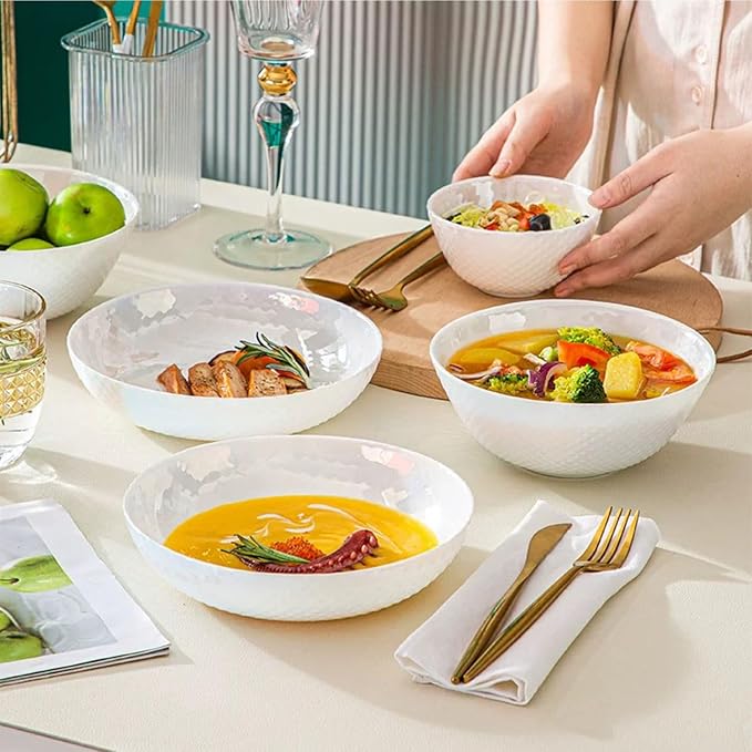 28 OZ Ceramic Soup Bowls for Kitchen White Diamond, Ultra light Set of 4 - Image 5