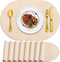 ADRIMER Placemats, Heat Resistant Oval Placemats Set of 8 Washable 12 x 17 Inch, Waterproof Table Mats, Wipeable Pu Place Mats for Kitchen, Dining Room, Beige