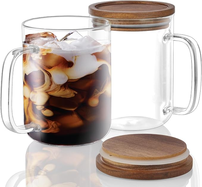 DRASTAR Glass Coffee Mugs, 20 oz Clear Coffee Cups, Coffee Mug by EnhanceYourDailyLife
