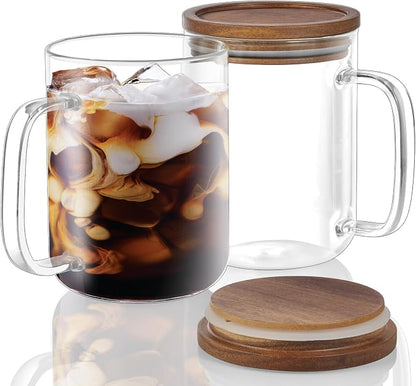 DRASTAR Glass Coffee Mugs, 20 oz Clear Coffee Cups, Coffee Mug by EnhanceYourDailyLife