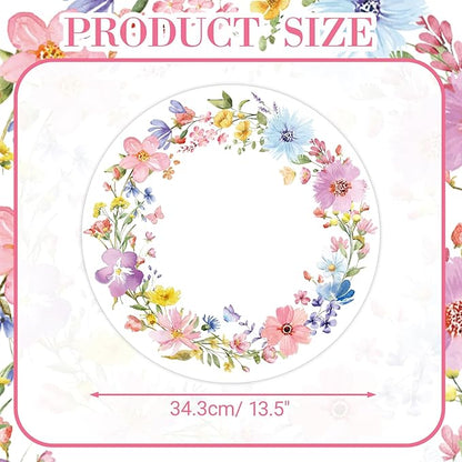 50PCS Floral Placemats Vibrant Watercolor Wildflower Disposable Paper Placemats Round Table Mats for Summer Parties, Weddings & Brunch