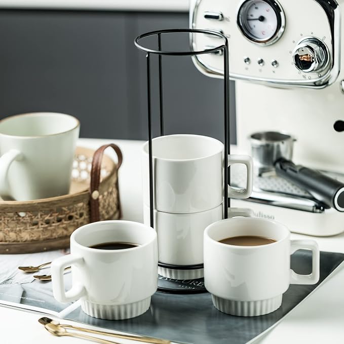Miamolo Coffee Mugs Set of 4, Stackable Coffee Cups - Image 5