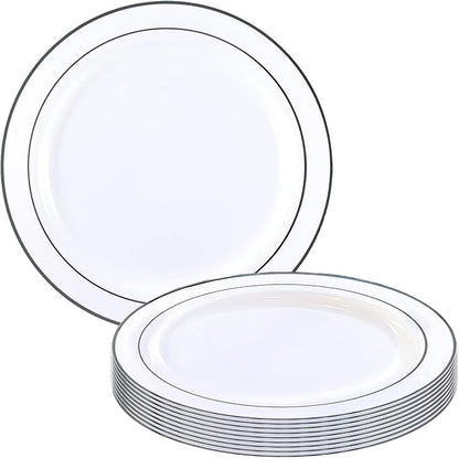 Kaya Elegant Silver & Gold Rim Disposable Pastry Plates by Kaya