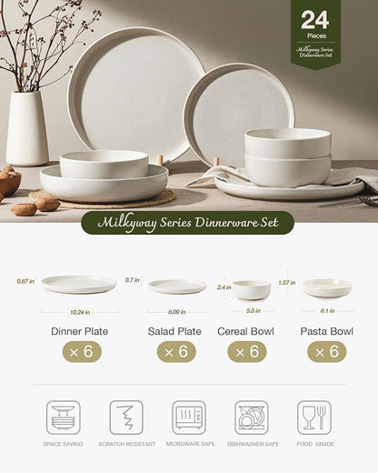 Famiware Milkyway 24-Piece Stoneware Plates and Bowls, Matte Beige White | - Image 2