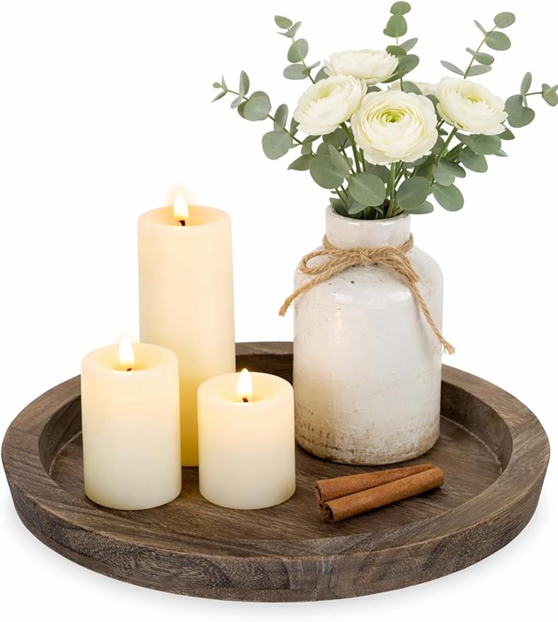 Hanobe Round Wooden Candle Holder Trays by Hanobe