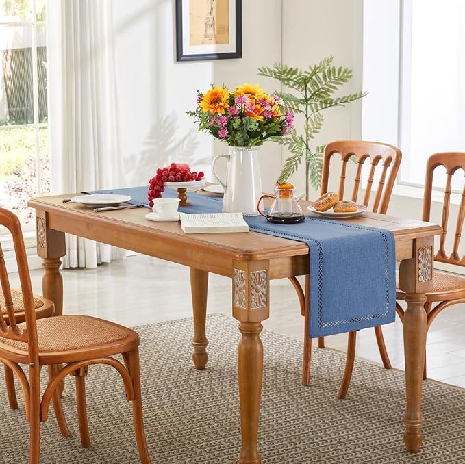 Rustic Burlap Table Runner, Machine Washable, Thick Textured Lattice Cutwork - Image 5