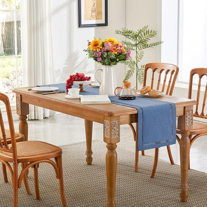 Rustic Burlap Table Runner, Machine Washable, Thick Textured Lattice Cutwork - Image 5