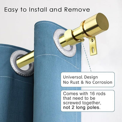 Curtain Rods for Windows 16 to 240 Inches Adjustable Length 1 Inch Diameter Window Curtain Rod with Aluminium Finials, Gold