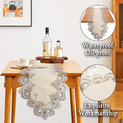 Lace Table Runner, Waterproof Oil-Proof PU Leather Table Runner - Image 2