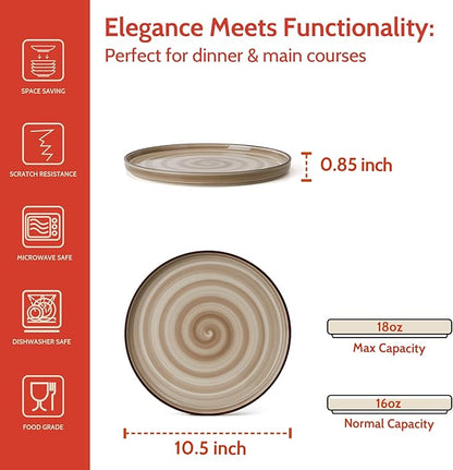 Sweese 10.5 Inch Porcelain Dinner Plates Set of 6, Gradient High Edge Dish Set - Dishwasher, Microwave, Oven Safe, Scratch Resistant, Kitchen Serving Dishes - Cool Assorted Colors