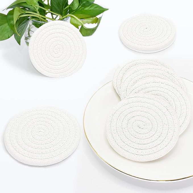 ABenkle Woven Coasters for Drinks Set of 6, Boho Absorbent Drinking Coaster - Image 6