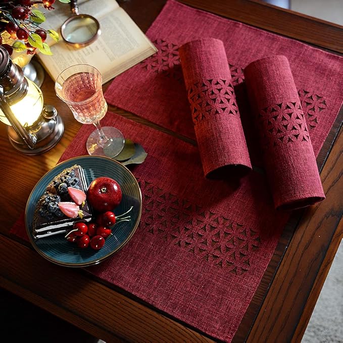 ARTABLE Burgundy Rectangle Fabric Placemats Set of 4 Table Mats 12 x 18 in | - Image 2