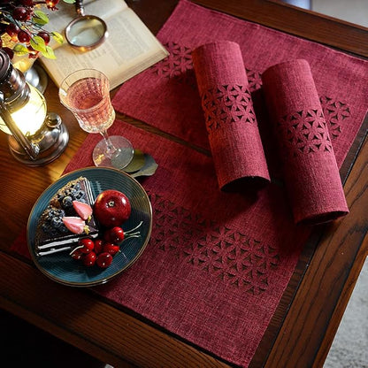 ARTABLE Burgundy Rectangle Fabric Placemats Set of 4 Table Mats 12 x 18 in | - Image 2