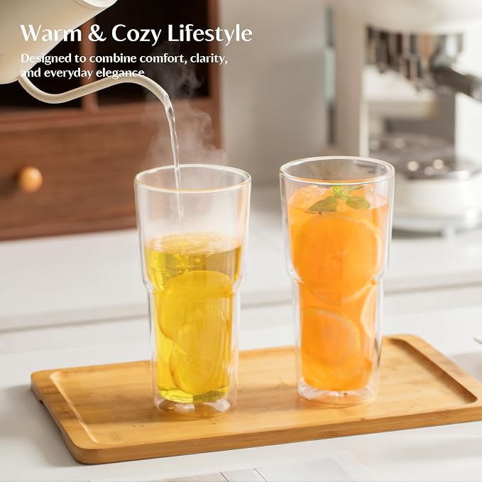 INSETLAN 20oz Double Wall Glass Cups Set of 2 – Borosilicate Glass Tumblers - Image 8