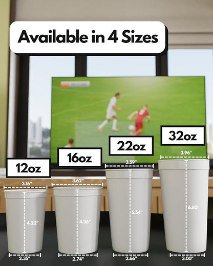 PartyPrints 100 Pack 16 oz White Reusable Blank Plastic Cups, Stadium Cups Bulk - Image 4
