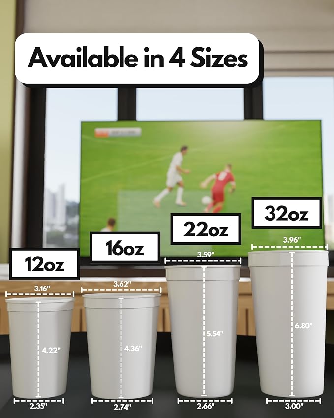 PartyPrints 10 Pack 16 oz White Reusable Blank Plastic Cups, Stadium Cups Bulk - Image 4