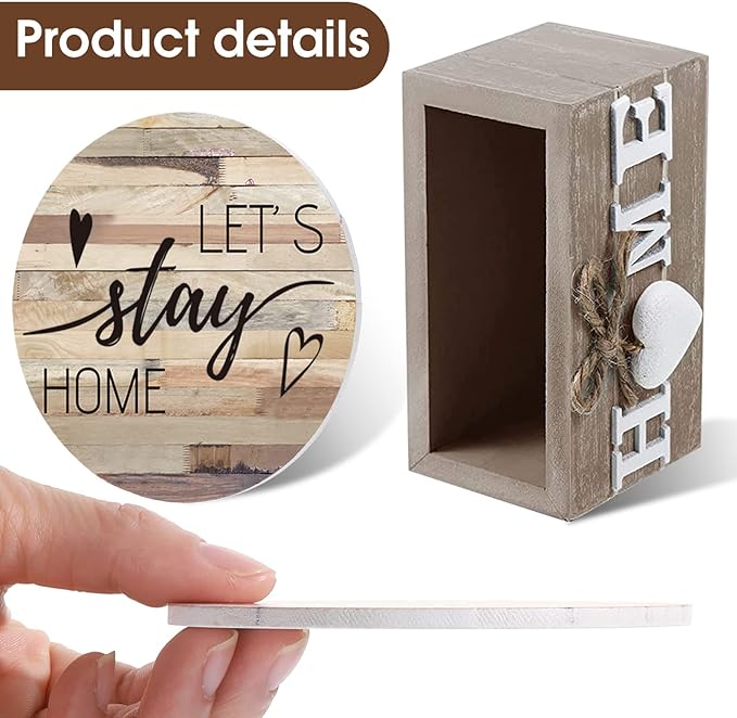 Queekay Coasters Set of 6 House Warming Gifts New Home Wooden Farmhouse Drink - Image 3