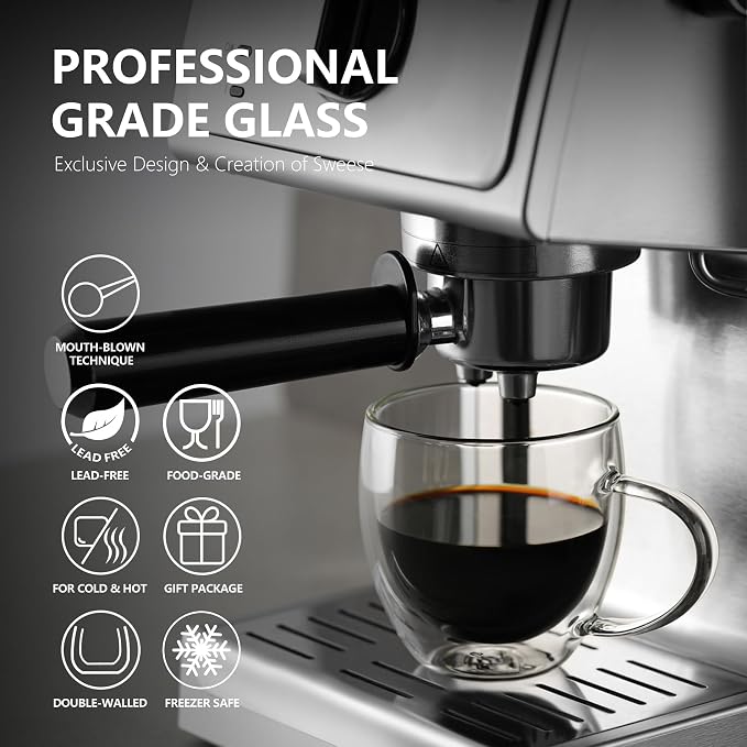 Sweese Clear Coffee Mugs - 8 oz Double Wall Glass Coffee Mugs Set of 4 - Image 8