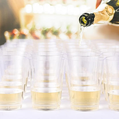 JOLLY CHEF 14 oz Clear Plastic Cups, 100 Pack Heavy-duty Party Glasses, Disposable plastic cups for wedding Cocktails Tumblers, Ideal for Halloween,Christmas, Thanksgiving Parties