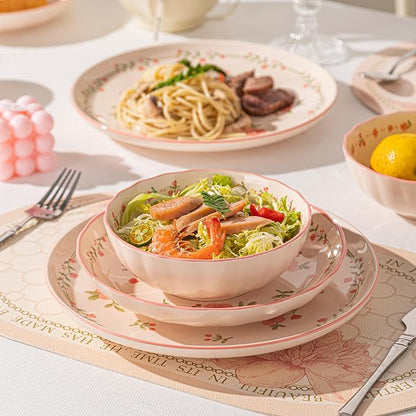 Ceramic Dinnerware Set, Floral Plates and Bowls Sets, Microwave & Dishwasher - Image 2