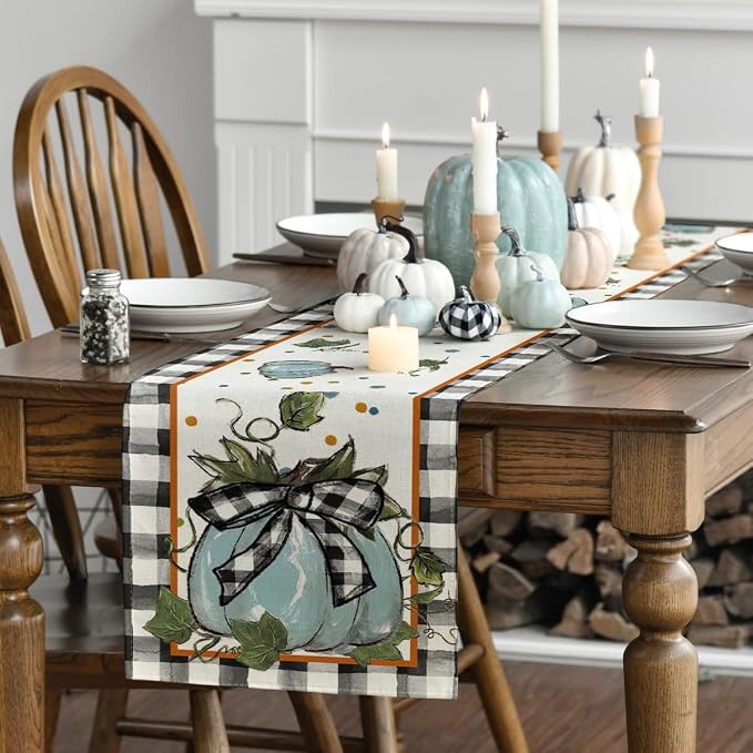 Artoid Mode 210 GSM Fall Table Runner 13x72 Inch Home Party Decor | Blue - Image 3