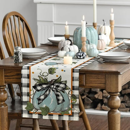 Artoid Mode 210 GSM Fall Table Runner 13x72 Inch Home Party Decor | Blue - Image 3