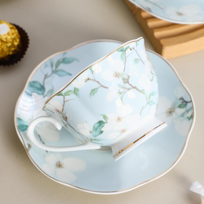 6oz Porcelain Tea Cup & Saucer Set of 6, complete 12-pieces cup & saucer set - Image 5
