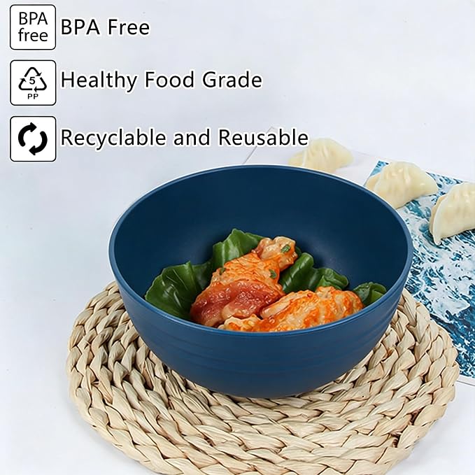 Unbreakable Wheat Straw Cereal Bowls Set of 6, 24 oz Microwave and Dishwasher - Image 3