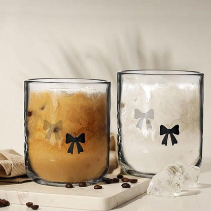 Skylety 2 Pack Coquette Black Bow Icon Juice Glasses 14 oz Cute Glass Cups - Image 6