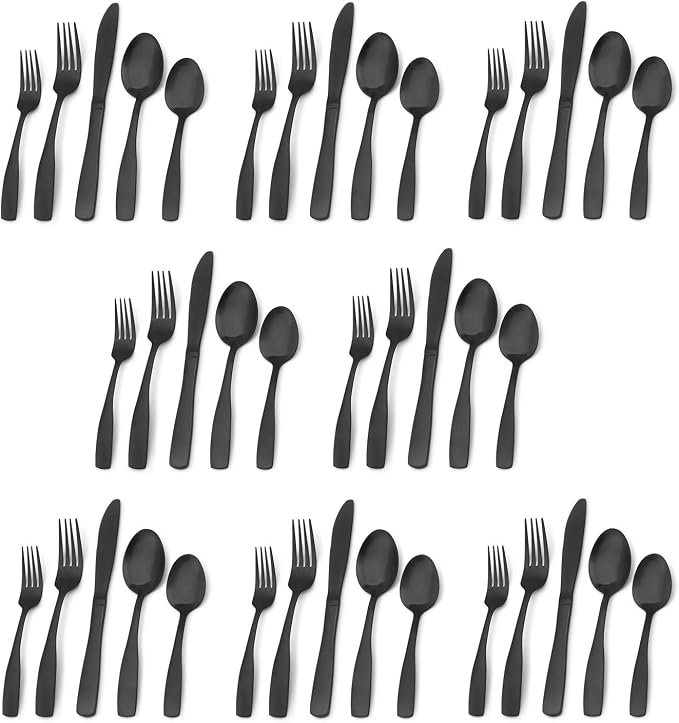 Matte Black Silverware Set, Bysta 40-Piece Stainless Steel Flatware Set by Bysta