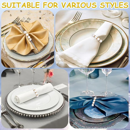 120 Pcs Pearl Napkin Rings Imitation Pearl Beaded Napkin Rings Holder Gold - Image 4