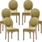 Vintage French Dining Chairs Set of 6, Round Back Upholstered Accent Chairs in Linen Fabric with Solid Wood Frame, Farmhouse Sillas de Comedor for Dining Room & Kitchen, Olive Green
