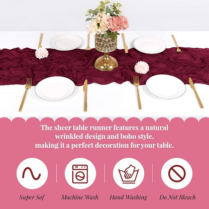6 Pack Burgundy Cheesecloth Table Runner, 17 x 108 Inch, Gauze Cheese Cloth - Image 5