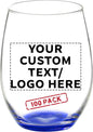 DISCOUNT PROMOS 100 ARC Stemless Wine Glasses Set, 21 oz. - Customizable Text, Logo - Chardonnay, Cabernet, Merlot, Sauvignon - Blue